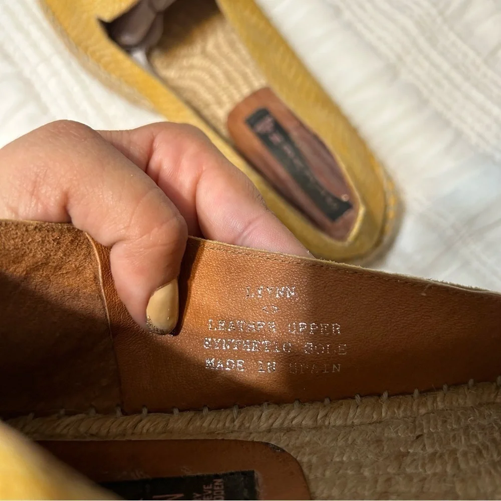 Steven Yellow Leather Espadrille Flats Snake Skin Texture​​
